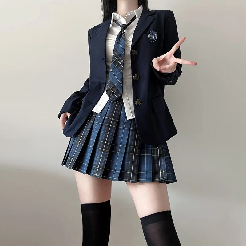 Japonsko Kórea Jeseň japonská školská uniforma dievčatá dievčatá viacfarebná maturitná outfity Academy Sexy skladaná sukňa kravata