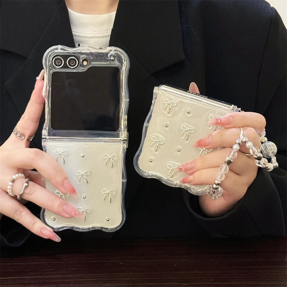 Japonsko Kórea roztomilý malý 3D kovový maknot telefónny puzdro pre Samsung Galaxy Z Flip 6 Flip 3/4/5 Epoxy Glitter Shell Girl Clear Shell