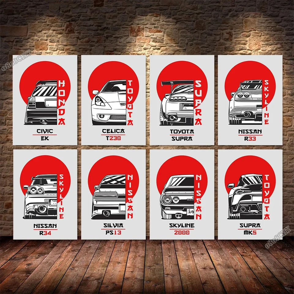 Japonsko Moon Cars Plagáty a výtlačky plátno maľba maľba minimalizmu nástenná maľba Abstraktné obrázky automobilu pre domácu izbu dekor cuadros