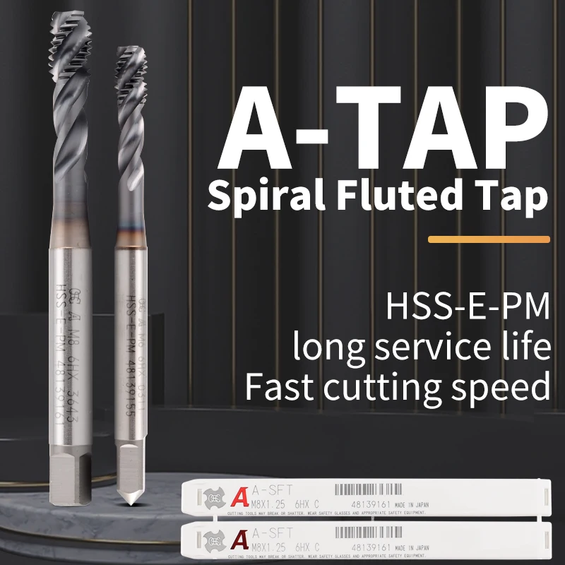 Japonsko Original OSG A Series DIN Štandardné špirálové flutované kohútiky Špicaté A-Sft-Pot M2 M3 M4 M5 M6 M8 M10 M12