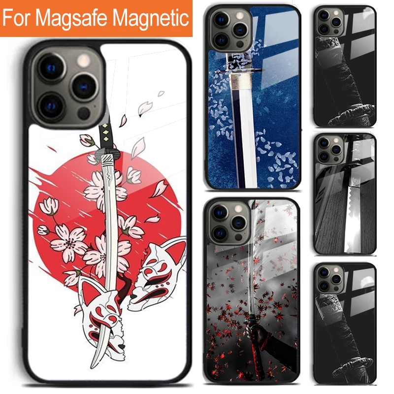 Japonsko Samurai Katana Telefón pre iPhone 16 15 14 13 12 11 Pro Max Plus Magsafe Magnetic Wireless Cover