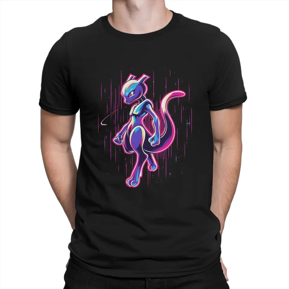 Japonská anime hra Mewtwo T tričká Men Pure Cotton Novinka Tričko Round Golier Pokemon Tees s krátkym rukávom oblečenie darček