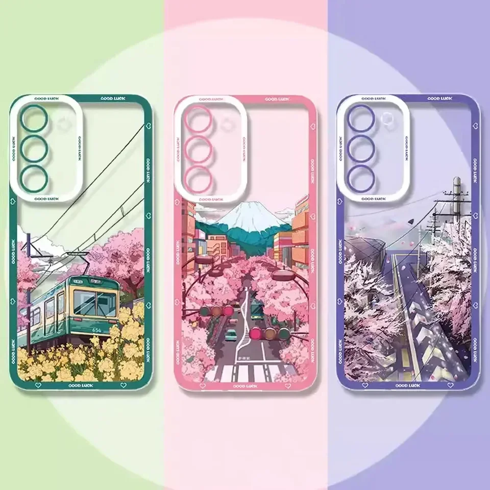 Japonská anime scenéria na krajinné puzdro pre Samsung Galaxy S24 S23 S22 S21 S20 Ultra Plus Fe Transparent Soft Covers Fundas