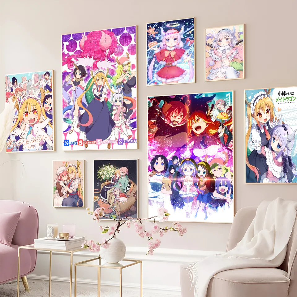 Japonská anime slečna Kobayashi's Dragon Maid Classic Movie Plagáty Vintage Room Bar Cafe Decor Nordic Home Decor