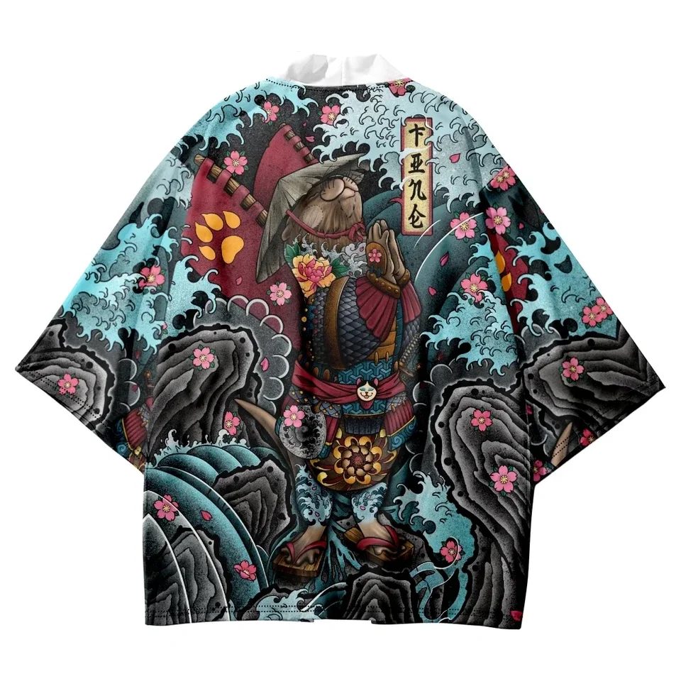 Japonská anime tlač cosplay kimono letná pláž ženy Women Wailogan Yukata Tradičné muži Haori Ázijské oblečenie