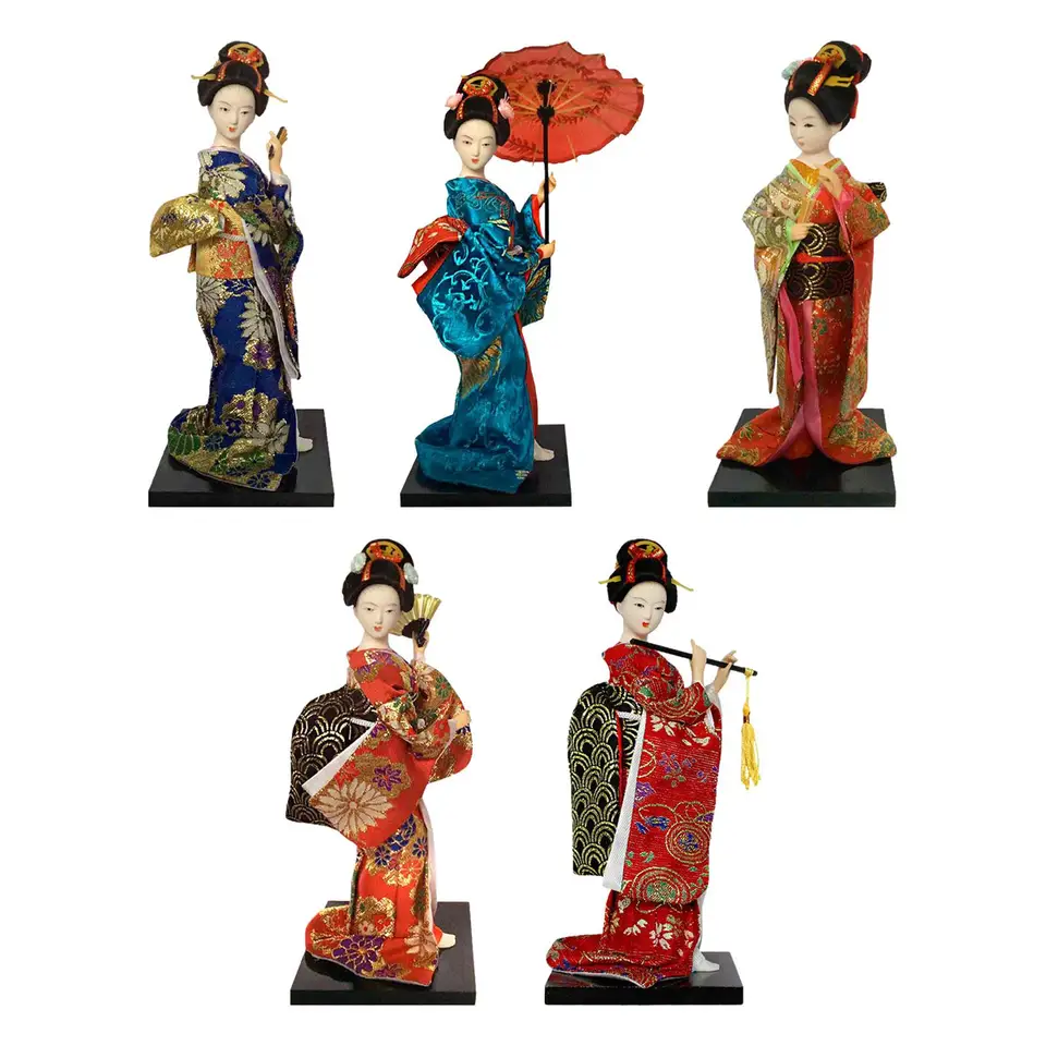Japonská gejisha kimono bábika ázijská stolová stolová stola