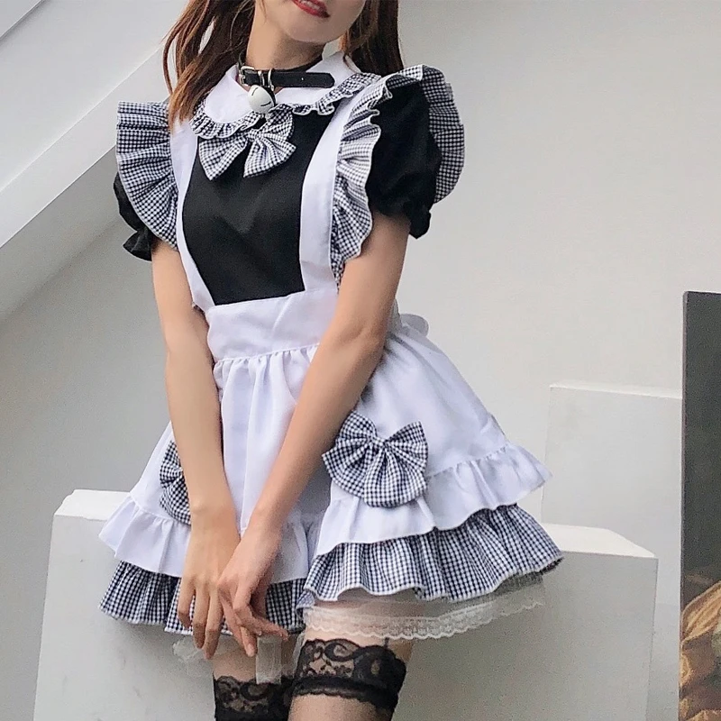 Japonská gotická lolita šaty Ženy sladká mačka čierna kockovaná skoto
