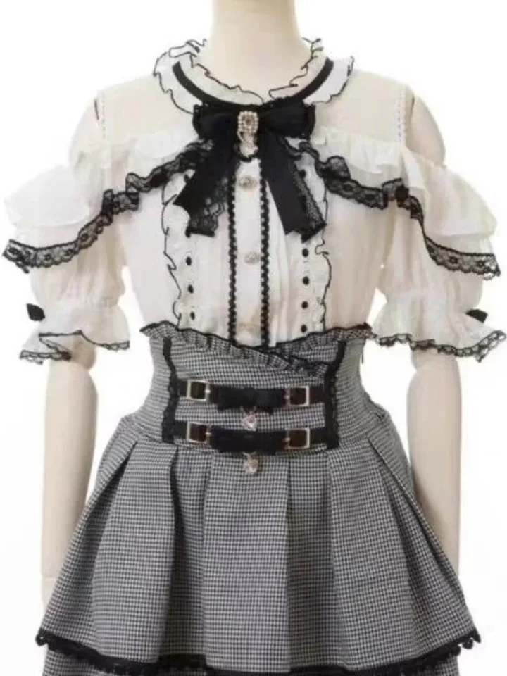 Japonská kawaii dievča sladká lolita blúzka harajuku letná dutina z tričku y2k estetická čipka