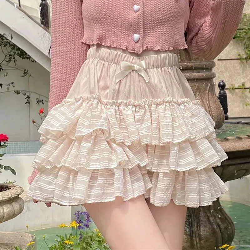 Japonská kawaii lolita mini sukňa Ženy ružové roztomilé sukne s vysokým pásom odstupňované sukne dievčenské kórejské módne sukne princezné