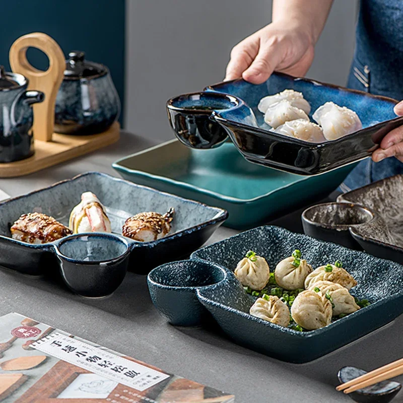 Japonská keramická knedlová tanier s ocotovým riadom, jednoduchou a kreatívnou domácou divíziou sushi, krevety hranolky