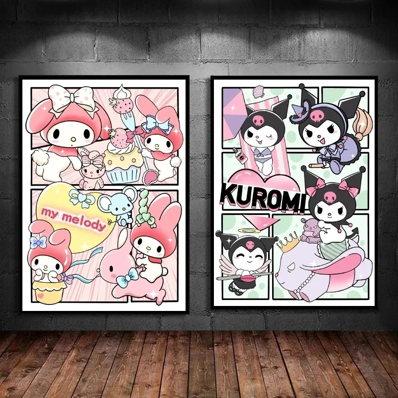 Japonská klasická anime sanrio kuromi dekorácie plátno maľby k narodeninám darčeky dekoratívne komiksy obrázky estetický plagát