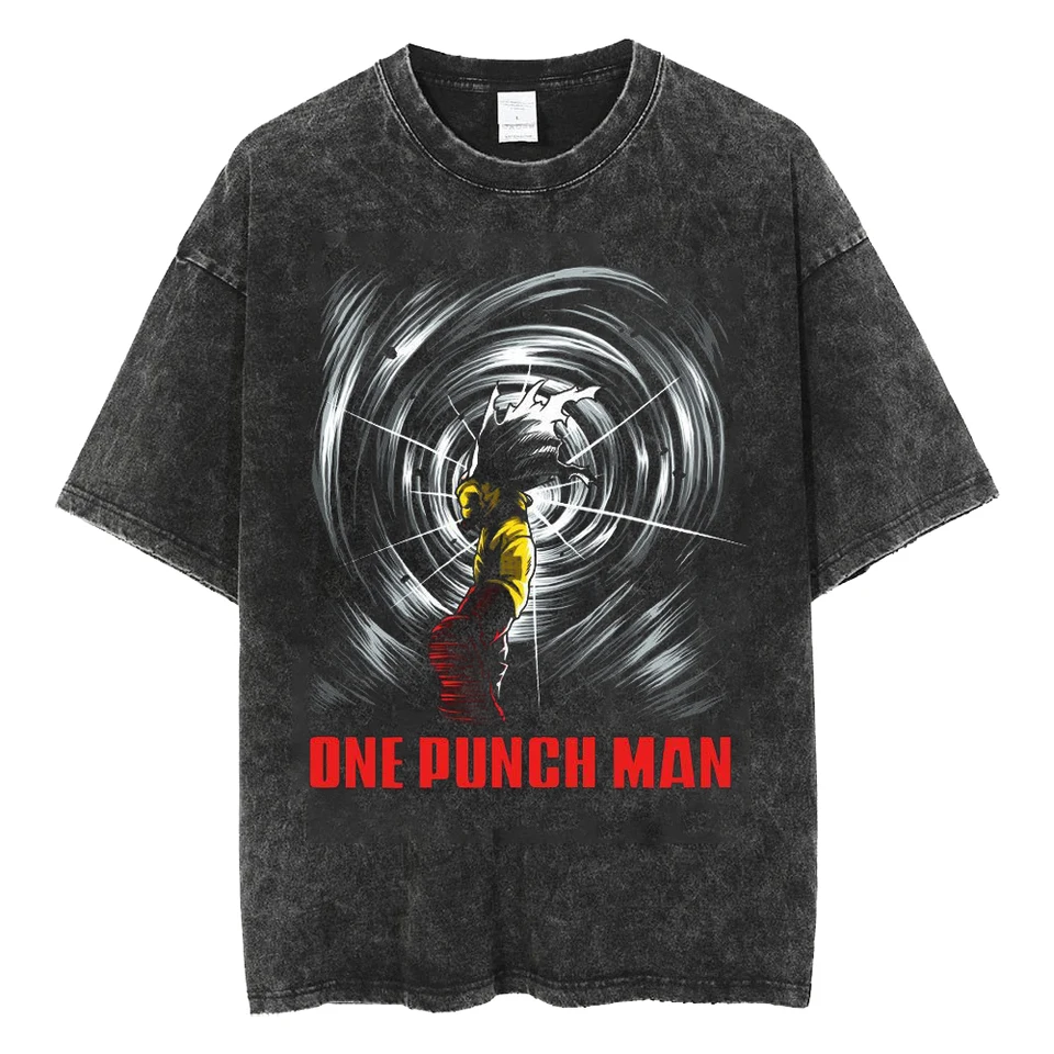 Japonská nadľudská animácia One Punch-Man Saitama umyla staré tričko s okrúhlym krkom s krátkym rukávom