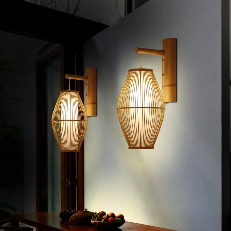 Japonská nástenná lampa pre obývaciu izbu Spálňa Čaj Čaj drevených nástenných svetiel bambus prúte