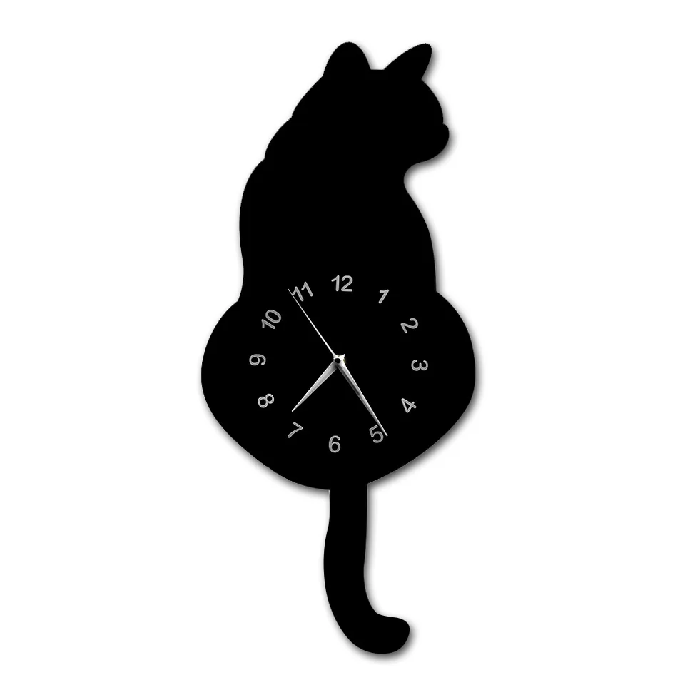 Japonská rozkošná čierna mačka kyvadlo hodiny vtipné mačka fnny mačka Swinging Tail Wall Clock Kit