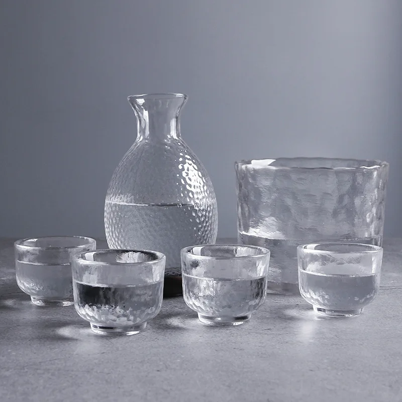 Japonská sake hrniec sklo žlté víno whisky teplejšie víno šálka domácnosť Wite šálka kávu sada kladivo vzor sklenený zlatý okraj
