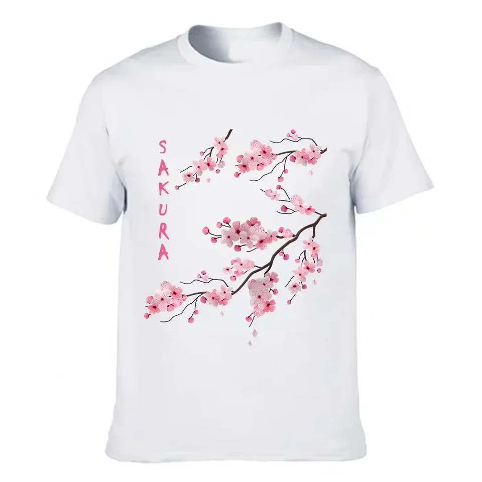 Japonská Sakura Cherry Blossom tričko pre mužov/ženy Cotton Casual Top O-Neck krátke rukávy tričká Unisex Clothing Pohodlné
