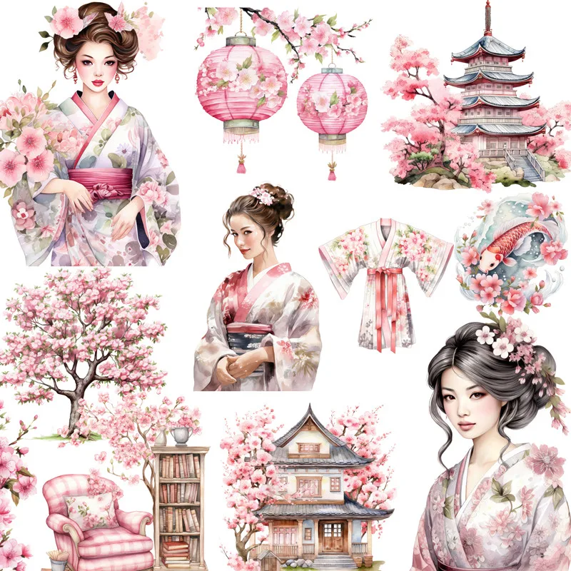 Japonská Sakura Kimono Girl Stickers Crafts and Scrapbooking Stickers Kids Hračky Kniha Kniha Dekoratívna nálepka DIY kancelárske potreby