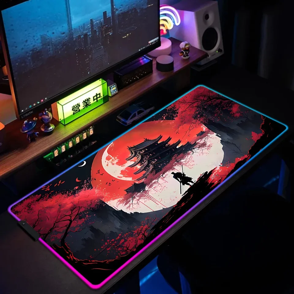 Japonská Sakura Samurai Black Mouse Pad Veľký RGB Gamer E-Sports Table Mat HD HD Vysoko kvalitný notebook PC PC Desk Mats 400x900 mm