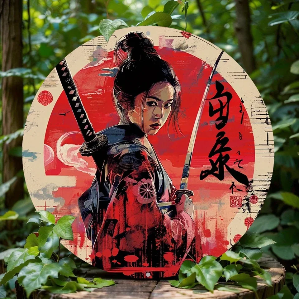 Japonská samurajská značka veniec princeznej, okrúhly hliníkový kovový dekor, domov, dekorácia na stenu v obývacej izbe, sviatočné darčeky
