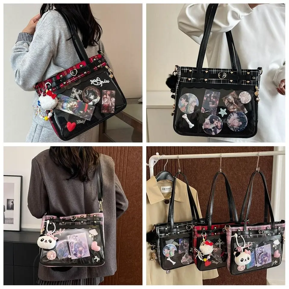Japonská taška Y2K ITA pre ženy Pu Transparentné vrecko Itabag High School Girls Uniforma Crossbody Bag Bag JK Kabelky