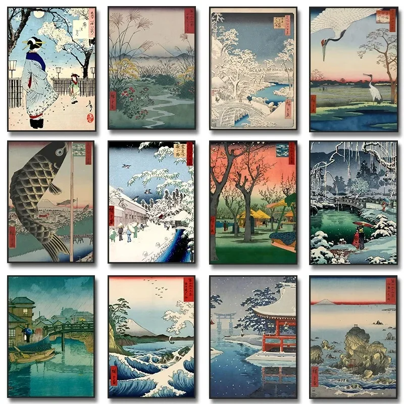 Japonská ulkiyo-e kawase hasui artworks wave ， loď, snehová krajina plagát plátno maľba nástenná tlač