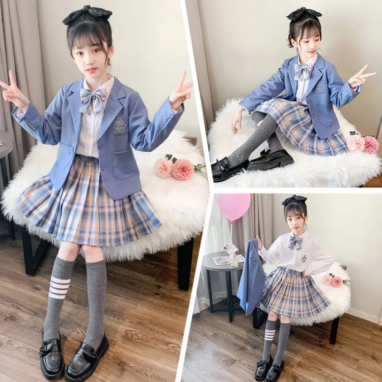 Japonská škola Girl Uniforma 3ks námornícke kostýmy Kids Navy JK Suit Sailor Blúzka skladaná sukňa set dospievajúce študentské oblečenie