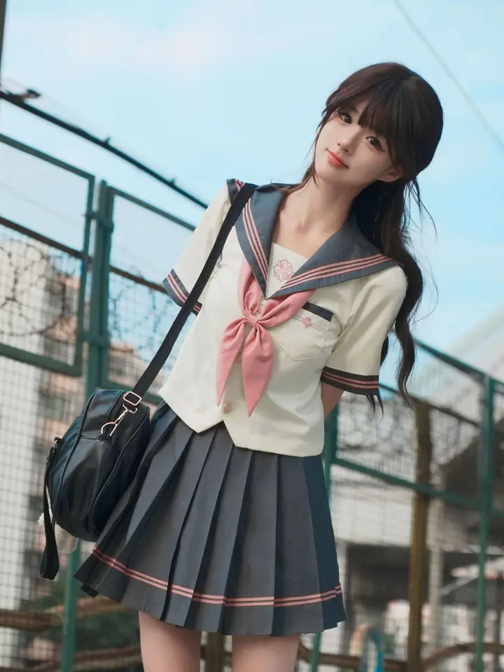 Japonská školská uniforma dievča jk Sailor Suit White Pink dlhé a krátke rukávy Sada skladaná sukňa jarné podujatie Anime cos kostýmy Ženy