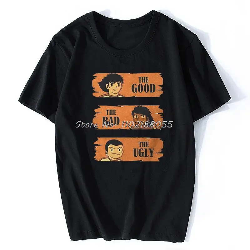 Japonské anime tričko Kapitán Tsubasa The Good Bad the Ugly Tir tričko 90. rokov vintage mužov Tops Tops Nadmerné tričko Anime Tees