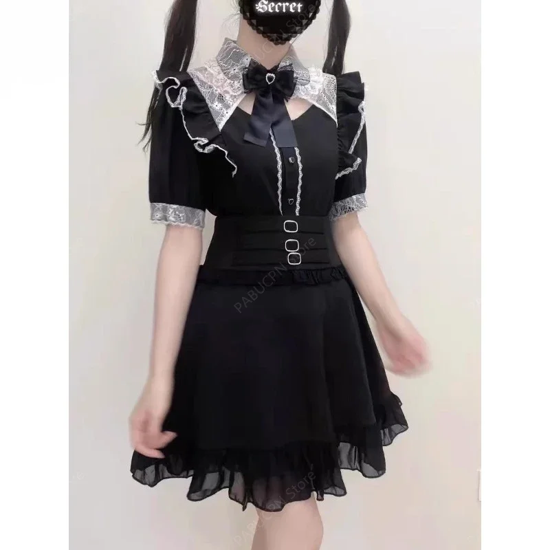 Japonské dievčenské míny séria Mass Mashed Bow kravaty Tops roztomilé dámske jirai kei oblečenie leto nové košele s krátkym rukávom Sweet Bow