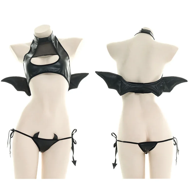 Japonské dámske diabol cosplay kostýmy sexy duté vonkajšie tank s krídlami punk lolita anime bikiny set veľkoobchod