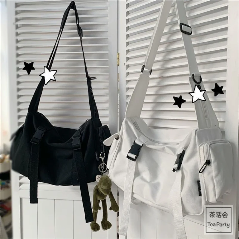Japonské harajuku ženy Messenger taška masívne farebné plátno Crossbody tašky Študent veľkú kapacitu kabelky ramenné vrecko Bolsos vak