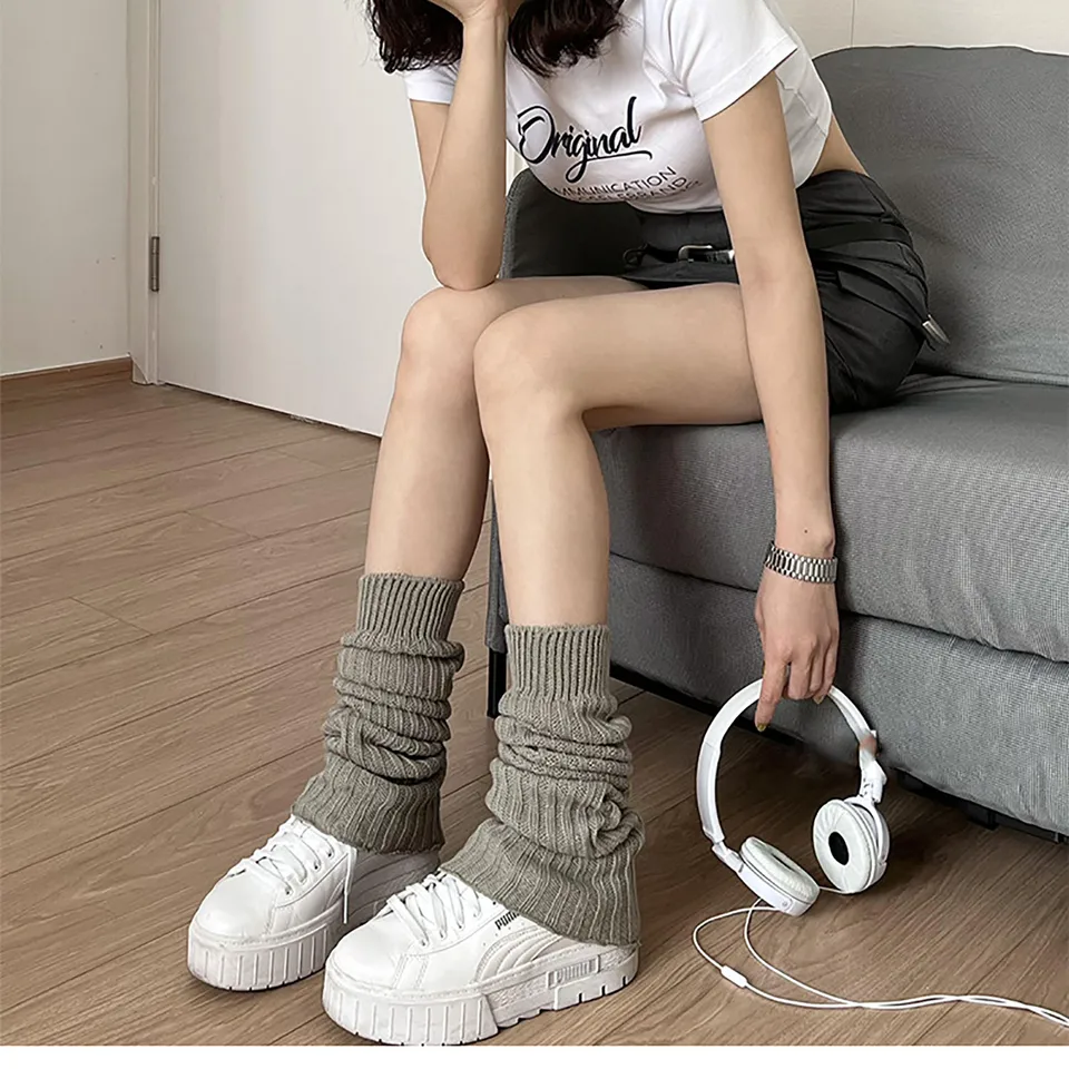 Japonské jk dlhé ponožky Dámske ohrievače nohy pletené teplé nohy kryt biely ruk