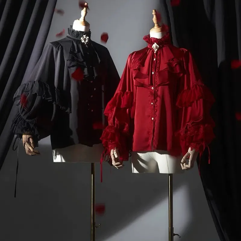 Japonské kawaii dievča sladké roztomilé lolita lampa rukáve tričko leto y2k estetická čipk