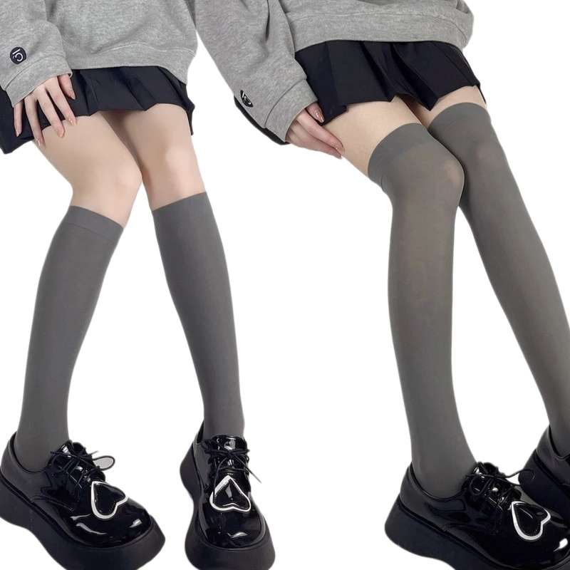 Japonské prípravné ženy Dievčatá teľacie ponožky Harajuku nepriehľadné plné farebné svetlo šedá študentka nad pančuchami vysokej trubice