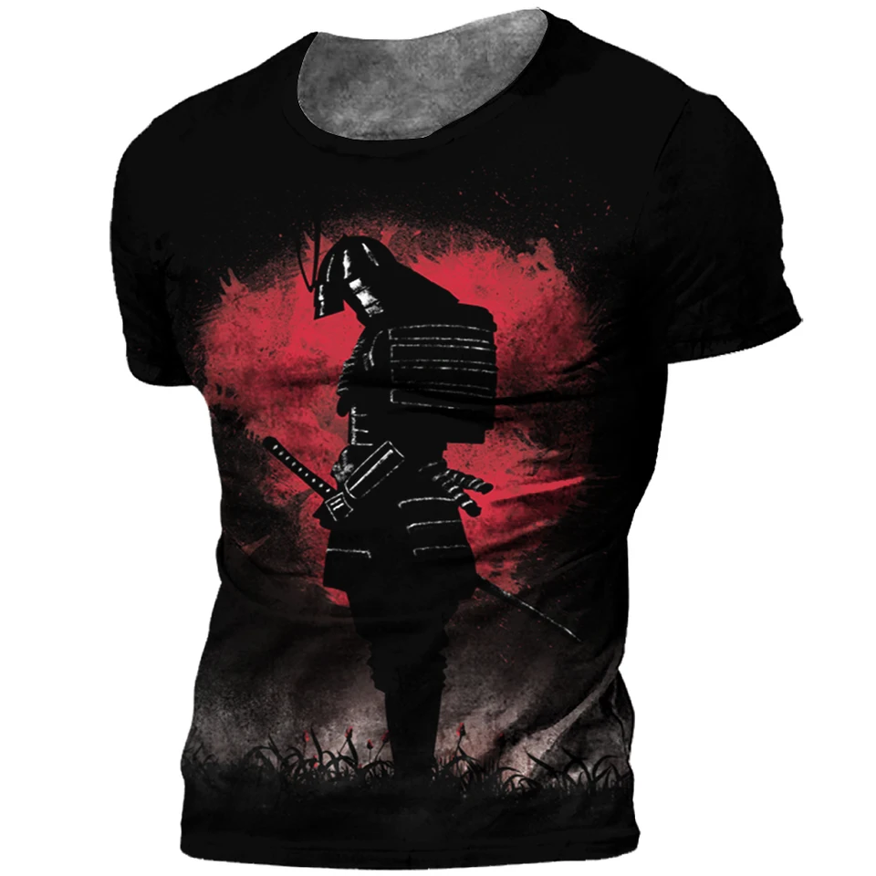 Japonské samurajské tričká Retro vintage 3D tlačené ulice Men Meni módne nadmerné tričko Tričko Harajuku Kids Tops Tops Tops Oblečenie