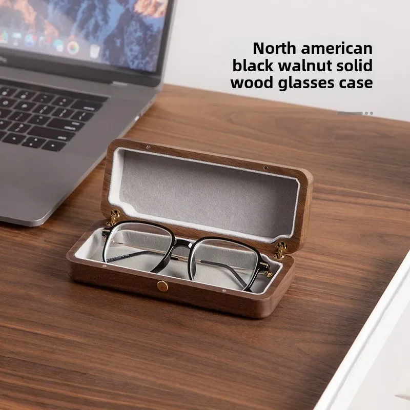 Japonské štýly Masívne drevené okuliare Čierne orechové masívne drevo High-end Storage Box Retro prenosné protitresné slnečné okuliare