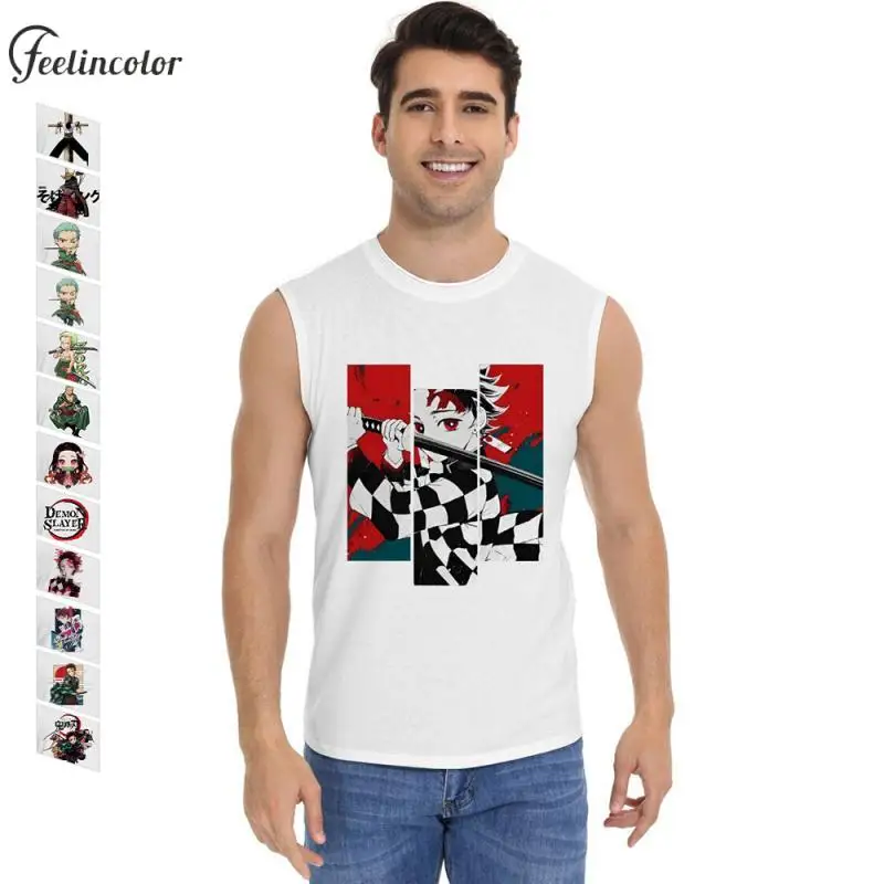 Japonskí anime muži vesta Roronoa Zoro Graphic Tound Tops Tops Riman Kamado Nezuko Round Crck Tričká biele letné mužské streetwear