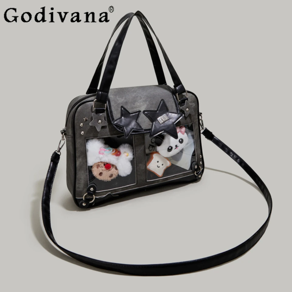 Japonskí študenti kožené ramenné krížové taška Bolso kawaii priehľadné itabag ženy zimné nové kapacity kabelky