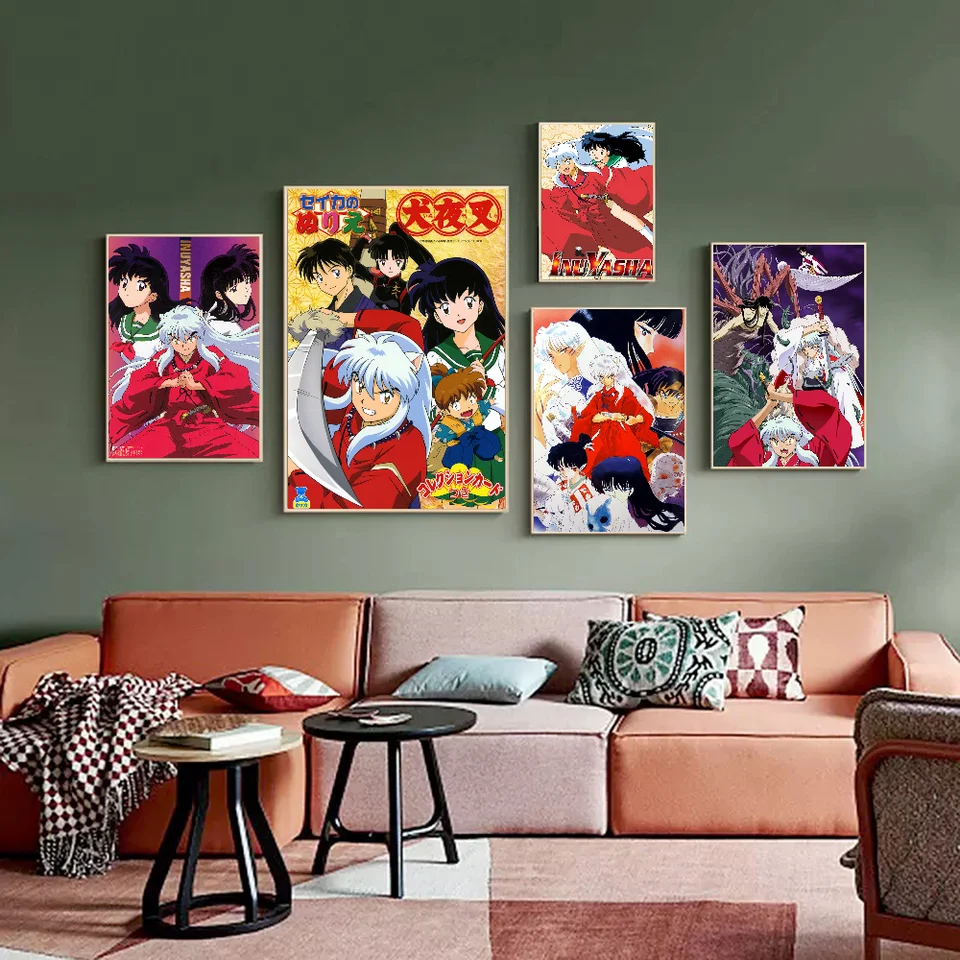Japonský anime inuyasha klasické vintage plagáty HD Kvalitné nástenné umenie retro plagáty pre domácu izbu stena dekorácie