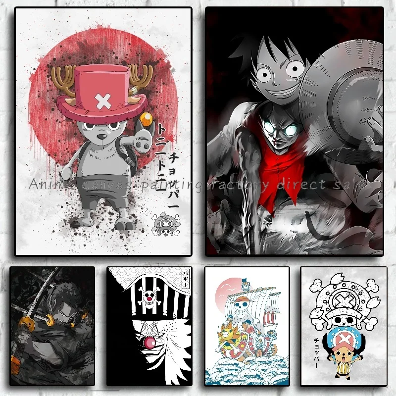 Japonský anime jeden kus postavy Luffy Zoro Z Chopper Canvas maľba plagát domáca izba stena dekorácie maľba nástenné maľba nástenné maľovanie