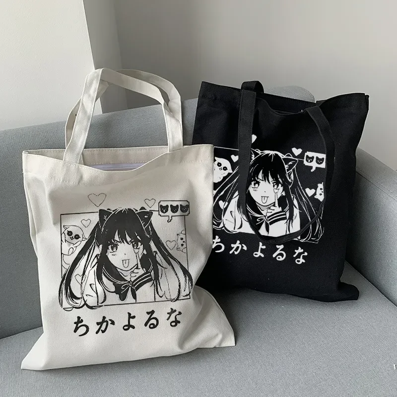 Japonský anime kawaii y2k plátna taška roztomilé ženy taška karikatúra ulzzang veľká kapacita harajuku ramenné tašky ins ženy nakupujúce tašky