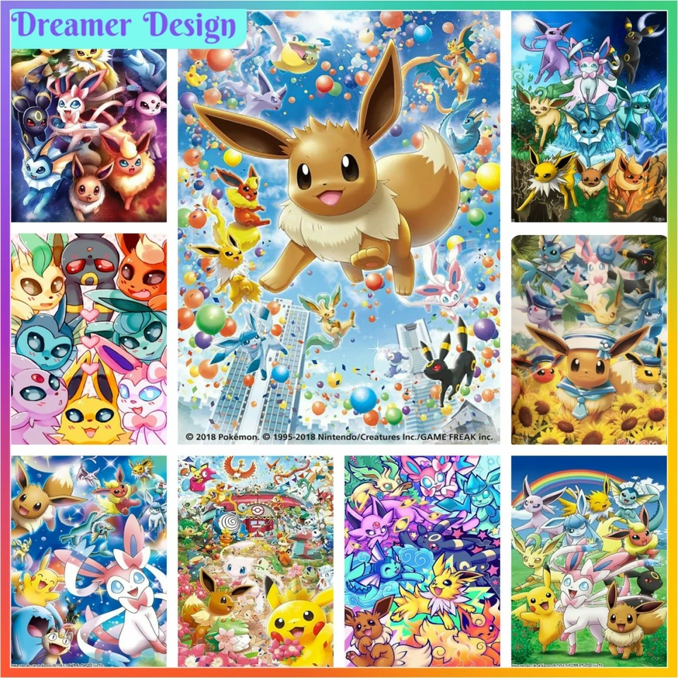 Japonský anime Pokemon Eevee Diamond Painting Cross Stitch 5D DIY Art Puzzle Mozaika výšivka set domáci dekor nové príchody koníčky