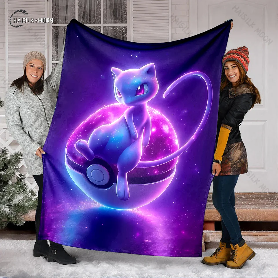 Japonský anime Pokemon Mew Vytlačená prikrývka pre domáce cestovanie mäkká a pohodlná prikrývka pre dospelých a karikatúra teplou prikrývkou darček