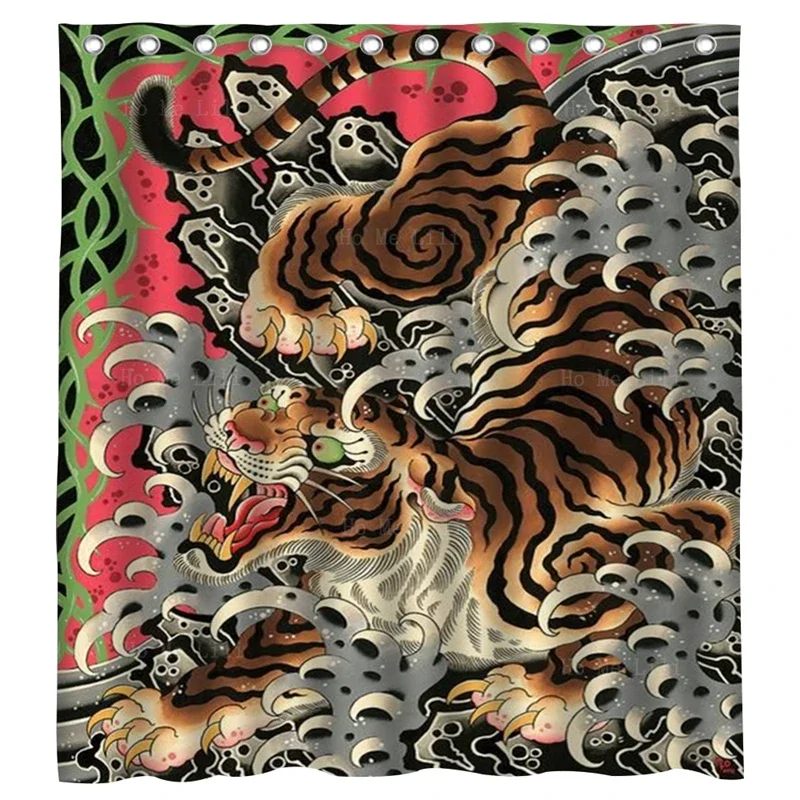 Japonský drak Sila oceánskeho kráľa mytológie tvorov Tradičné Tiger Tattoo Sprchova opona od Ho Me Lili s háčikom