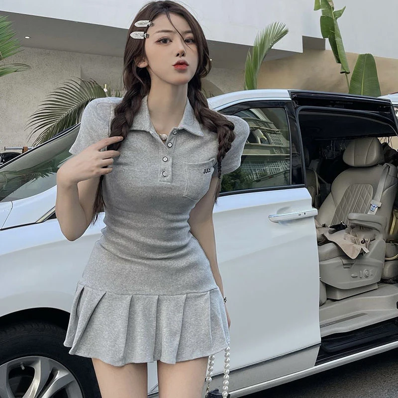 Japonský harajuku kawaii skladané mini šaty žena rozprávky Príležitostné estetické šaty preppy štýl Kórejské módne oblečenie alt