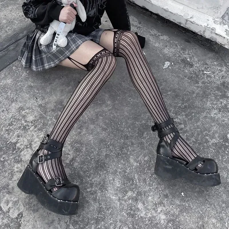 Japonský harajuku rybársky siete dlhé obrudné pančuchy Ženy sexy jk lolita ponožky cosplay módne dutiny ôk pančuchy
