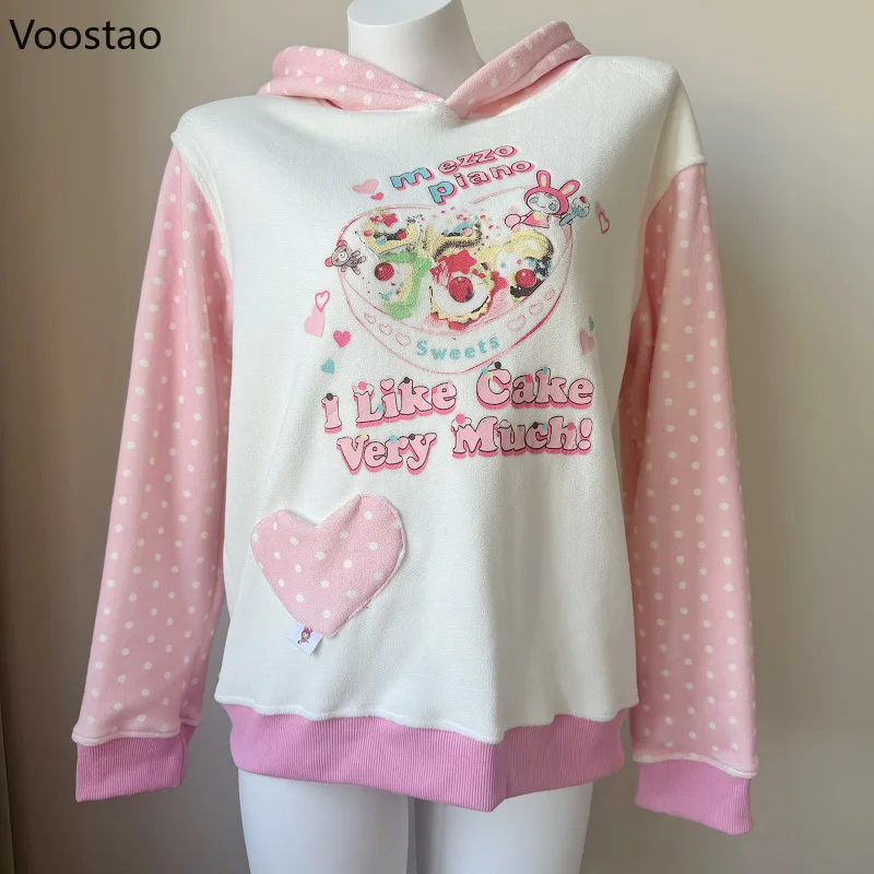 Japonský kawaii lolita mikiny Ženy y2k estetické kreslené kreslenie Bunny Polka dot tlači