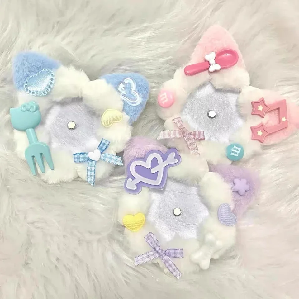 Japonský kawaii plyšový mačkový displej podnosca pre 58 mm okrúhly kovový odznak ručne vyrábaný DIY Anime Game suvenírs baji guzi skrášľové jedlo