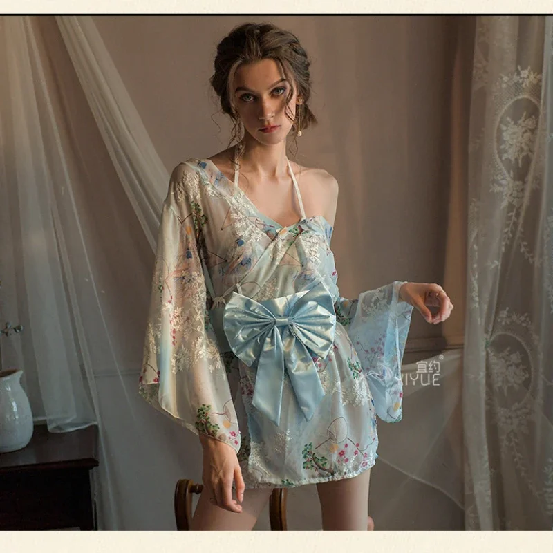 Japonský kimono sexy cosplay outfit pre ženy tradičný štýl kostýmy rúcho veľké luku pyžamy šifón vyšívaný kimono set