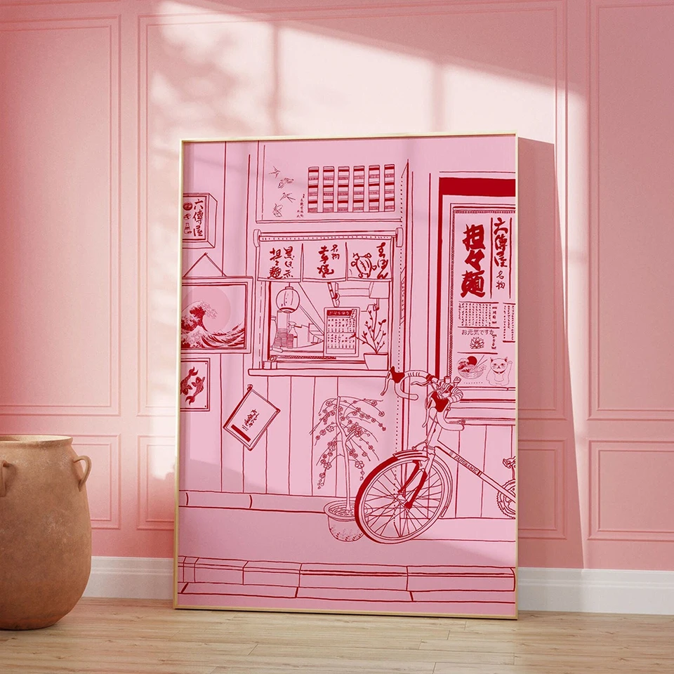 Japonský kjót Hokusai vlna 90. roky retro ulica Noodles Shop Canvas maľba plagát kuchyňa reštaurácia nástenná umenie